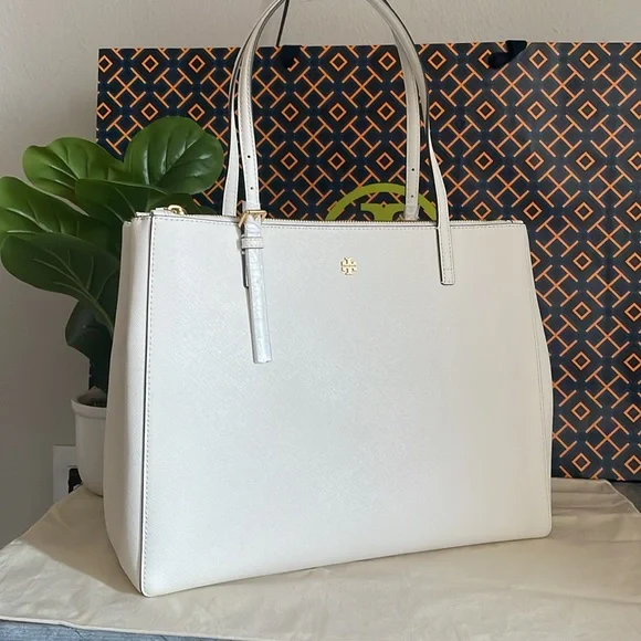 New , tory burch Emerson large double sip tote shoulder bag 134837 ivory - Picture 4 of 17